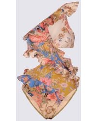 Zimmermann - Multicolour Floral Print Ruffled Swimsuit - Lyst