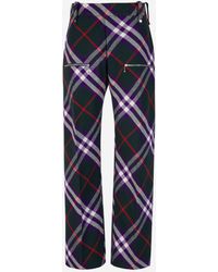 Burberry - Checked Motif Wool Pants - Lyst