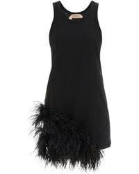 N°21 - Jersey Mini Dress With Feathers - Lyst