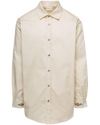 Drole de Monsieur - Beige Shirt With Drôle Fleurie Embroidery On Cuffs And Back In Cotton Man - Lyst