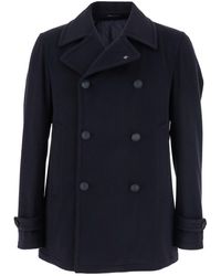 Tagliatore - Blue Double-breasted Coat With Wide Notched Revers In Wool Blend Man - Lyst