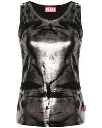 DIESEL - T-Lynis-P1 Foiled Tank With Cut-Out Logo - Lyst