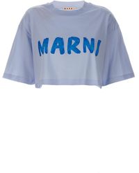 Marni - Logo Print Cropped T-shirt - Lyst