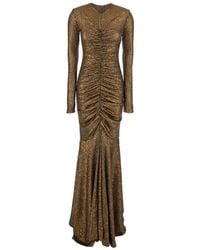 Norma Kamali - Metallic Long Dress With V-Neck And Sequin Decorations - Lyst