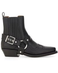 Ganni - Leather Ankle Boots With Decorative Stitching - Lyst