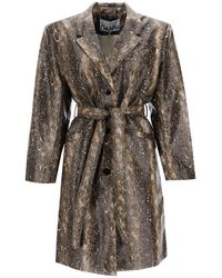 Ganni - Snake-effect Faux Leather Trench Coat - Lyst