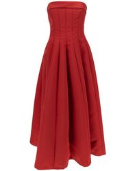 Philosophy Di Lorenzo Serafini - Longuette Red Dress With Flared Skirt In Duchesse Woman - Lyst