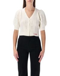 Chloé - Wool And Cashmere Puff-sleeve V-neck Cardigan - Lyst