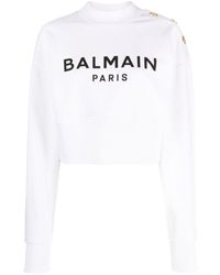 Balmain - Cropped Sweatshirt With Buttons - Lyst