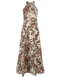 Brunello Cucinelli - Multicolor Sleeveless Long Dress With All-over Herbarium Print In Cotton Woman - Lyst