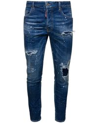 DSquared² - 'skater' Light Blue Five-pocket Jeans With Rips And Bleach Effect In Stretch Cotton Denim Man - Lyst