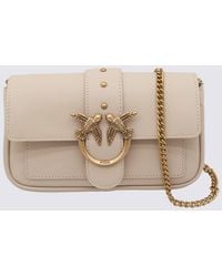 Pinko - Beige Leather Love One Simply Pocket Shoulder Bag - Lyst