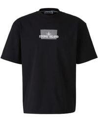 Stone Island - T-Shirt Combed Organic Cotton Jersey With 'Grid' Print - Lyst