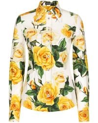 Dolce & Gabbana - Long-Sleeved Cotton Shirt With Rose - Lyst