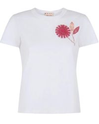 Marni - Organic Cotton T-Shirt With Embroidered Camellia - Lyst