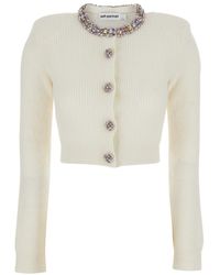 Self-Portrait - Whirw Cropped Crewneck Cardigan With Crystal Embellishments On Collar And Buttons - Lyst