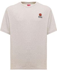 KENZO - Crest Melange Cotton T-Shirt With ' Logo Patch - Lyst