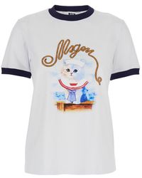 MSGM - Crewneck T-Shirt With Logo Print On The Front - Lyst