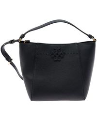 Tory Burch - Black Handbag With Tonal Logo Detail In Grainy Leather Woman - Lyst