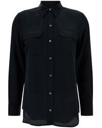 Equipment - Black Silk Shirt With Pockets - Lyst