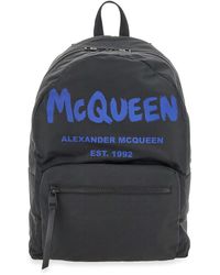 Alexander McQueen - Graffiti Logo Print Backpack Black/blue - Lyst