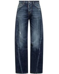 DSquared² - Denim Blue Vintage Effect Wide Leg Jeans - Lyst