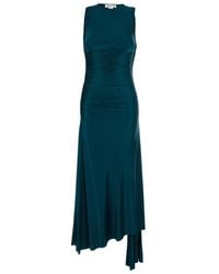 Victoria Beckham - Petrol Long Dress With Round Neckline And Ruffled Details - Lyst