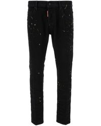 DSquared² - 'skater' Black Five-pocket Jeans With Paint Stains In Stretch Cotton Denim Man - Lyst