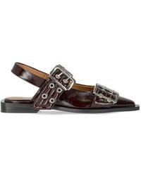 Ganni - Burgundy Slingback Ballet Flat Shoe With Buckles - Lyst