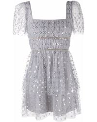 Self-Portrait Synthetic Grid Sequin Tiered Skirt Mini Dress in 