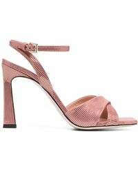 Pollini Woman's Striped Pink Leather Sandals