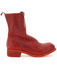 Guidi Front Zip Leather Ankle Boots - Red