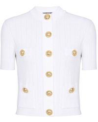 Balmain - Pointelle Ribbed Cropped Cardigan - Lyst