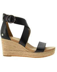 UGG Hylda Wedge Sandals In Black Leather - Lyst