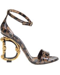Dolce & Gabbana - Sandal In Glossy Calfskin With Spotted Print - Lyst