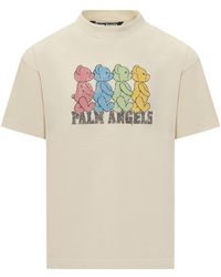 Palm Angels - Ivory T-Shirt With Front Bear Print - Lyst