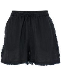 P.A.R.O.S.H. - Black Shorts With Drawstring And Fringed Hem In Linen Woman - Lyst