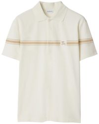 Burberry - Ekd Embroidery Cotton Pique Polo Shirt With Screen-Printed Stripes - Lyst