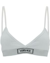 Versace - White Sports Bra With Logo Embroidery In Stretch Cotton Woman - Lyst