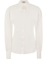 Brunello Cucinelli - Stretch Cotton Poplin Shirt With Cotton Organza Sleeves And Necklace - Lyst