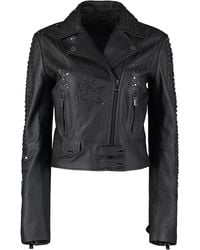 Pinko - Cristoforo Leather Biker Jacket With Studs - Lyst