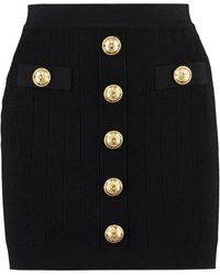 Balmain - High Waist Buttoned Mini Skirt - Lyst