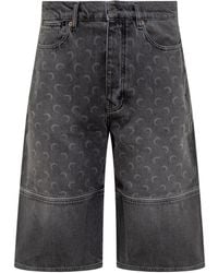 Marine Serre - Marine Greenhouses Bermuda Shorts In Grey Denim With Lunar Motif - Lyst