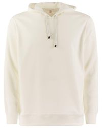 Brunello Cucinelli - Cotton Fleece Topwear With Hood And Ribbed Cotton Knit Sleeve - Lyst