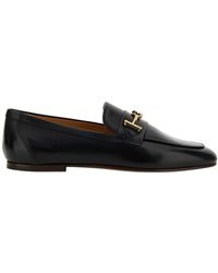 Tod's - Black Loafers With Gold-tone Double 't' Detail In Leather Woman - Lyst