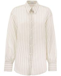 Brunello Cucinelli - Sparkling Stripe Cotton-silk Poplin Shirt With Necklace - Lyst