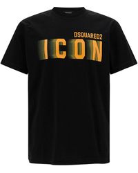 DSquared² - Black Crewneck T-shirt With Icon Blur Logo Print In Cotton Man - Lyst