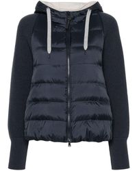 Brunello Cucinelli - Down Jacket With Monili, Knitted Hood And Sleeves - Lyst