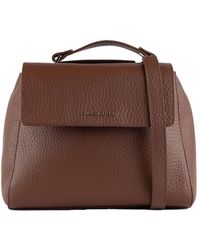 Orciani - Sveva Soft Small Carob-Colored Leather Handbag With Shoulder Strap - Lyst