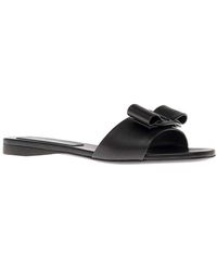 Ferragamo Vicky Black Leather Sandals With Bow